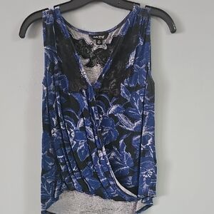 Ashley Stewart Black and Blue Floral Lace Blouse